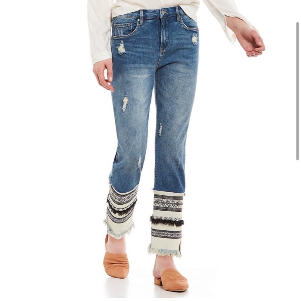 Blank NYC High Rise Tapered Jeans – Size 29 | Miss Molly Fringe Hem & Embroidery